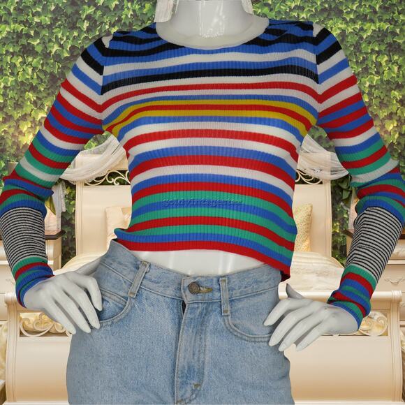 Diane Von Furstenberg Tops - Diane von Furstenberg Striped Rainbow Knit Stretchy Top M